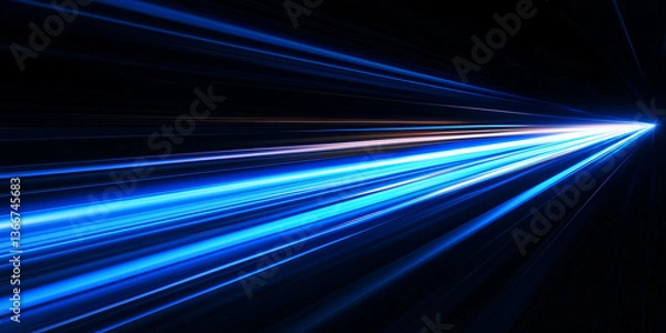 Fototapeta blue gradient speed light motion blur effect on black background,blank glowing speed lines for design banner poster wallpaper with copy space