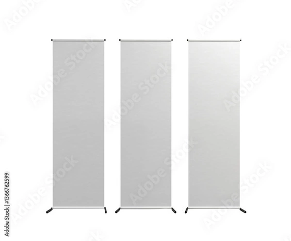Fototapeta Three blank white roller banner stands for trade show marketing and advertising transparent backgroundon transparent background