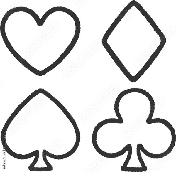 Fototapeta  クレヨンで描いたようなトランプマークセット