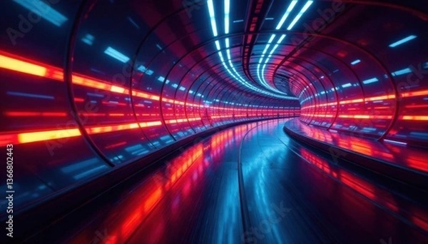 Fototapeta Vibrant light streaks paint an abstract tunnel, long exposure , futuristic, light, psychedelic