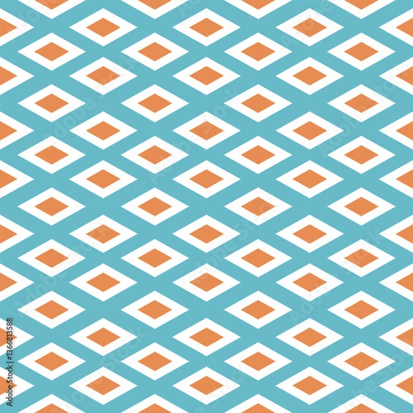 Fototapeta Seamless Geometric Diamond Pattern in Aqua Blue and Orange on White Background