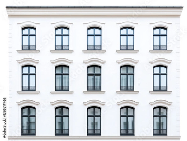 Fototapeta Elegant Symmetry: Classic White Building Facade with Black Window Frames