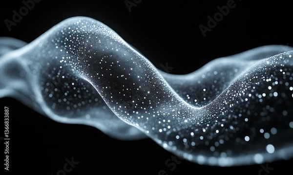 Fototapeta Abstract Flowing Wave with Glowing Particles on Black Background