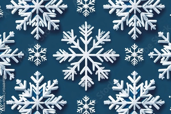 Fototapeta Elegant Seamless Winter Snowflake Motif on Pale Cobalt Background for Seasonal Postcards and Advertisements