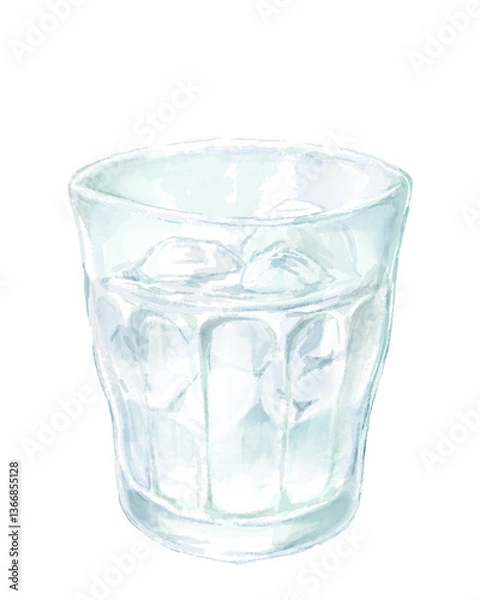 Obraz グラスに入った氷水の水彩イラスト