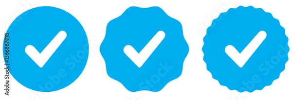 Fototapeta tickInstagram, Facebook, Twitter, Tiktok, Telegram, Whatsapp, Viber, Youtube, set verified profile badges. Check mark verified account icons. Account verification icon. Guaranteed safety pers