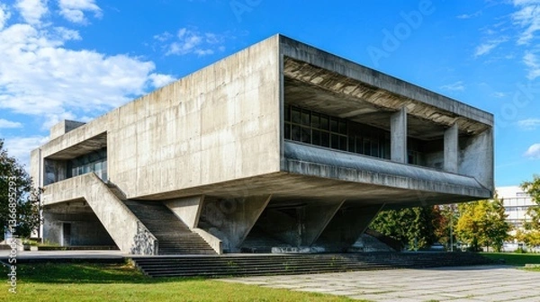 Fototapeta Heavy brutalist structure with sharp, clean lines.