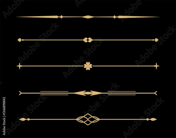Fototapeta Set of Vintage decorative golden lines. text dividers. Gold line border. Lines separators, Borders, Vintage dividers, Underline elements. Vector illustration