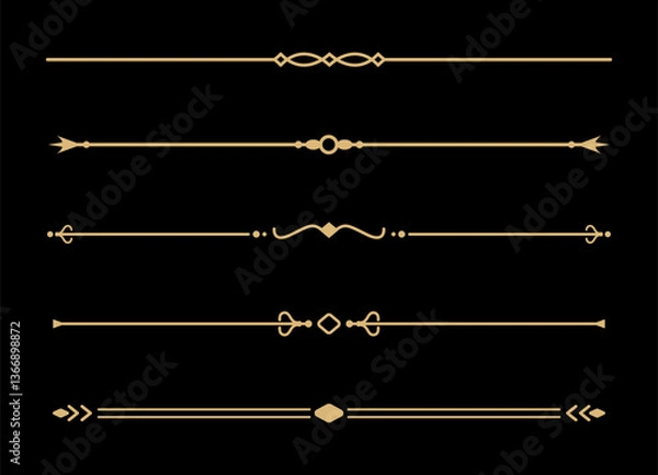 Fototapeta Set of Vintage decorative golden lines. text dividers. Gold line border. Lines separators, Borders, Vintage dividers, Underline elements. Vector illustration