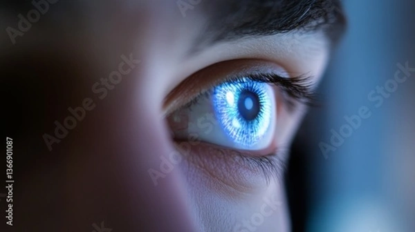 Fototapeta An AI ethics researcher studying the impact of machine learning on society in a high tech policy lab, futuristic ethics facility with real-time AI transparency evaluation, Scientific style