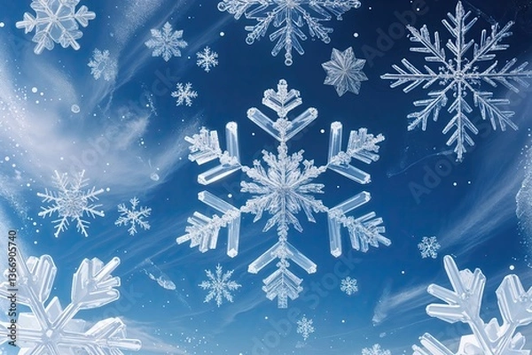 Fototapeta Stunning Winter Snowflakes and Frozen Patterns Beneath a Vibrant Blue Sky