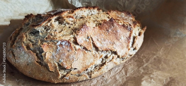 Obraz Freshly baked bread Wholegrain bread Flat lay. Food concept..