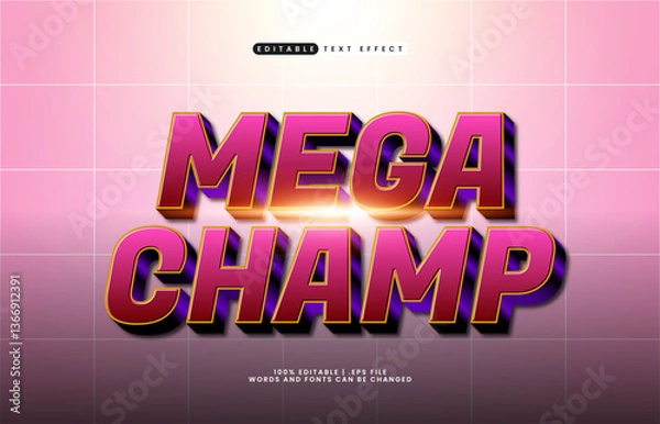 Fototapeta mega champ editable text effect with a hero and game text effect