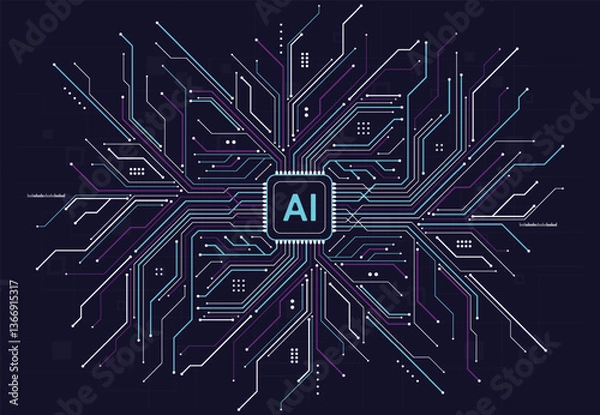 Fototapeta Abstract technology artificial intelligence chipset design futuristic concept technology for web, banner, card, cover. Vector illustration