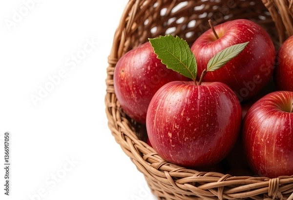 Fototapeta Fresh Red Apples in a Wicker Basket. Generative Ai