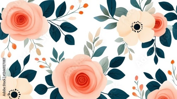 Fototapeta Elegant Floral Seamless Pattern for Wedding Decor with Soft Colors and Delicate Details