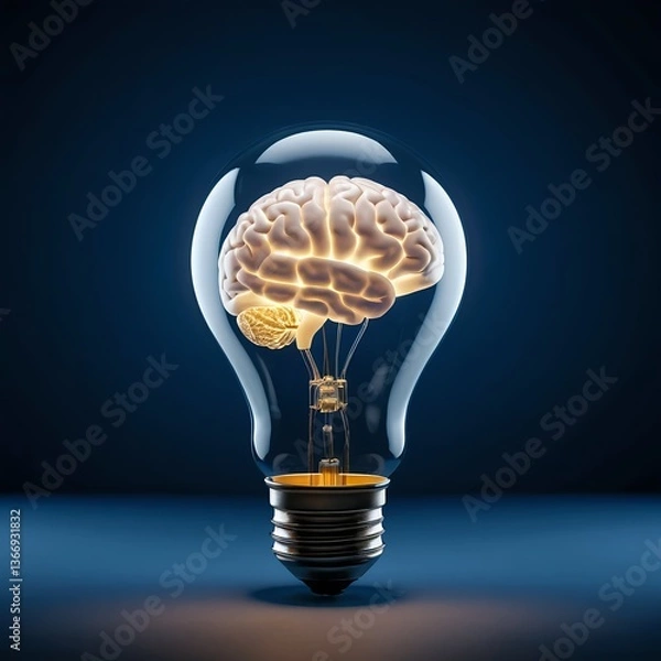Fototapeta Brain in Lightbulb - Idea, Innovation, and Intelligence Concept