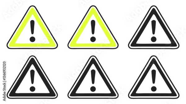 Fototapeta Warning Sign Icons Set of Six Triangular Exclamation Mark Symbols