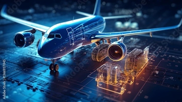 Fototapeta Futuristic Aeronautical Engineering Digital Technology and Energy Visualization