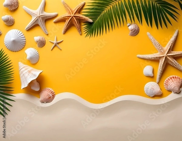 Fototapeta Summer Beach Scene with Seashells and Starfish