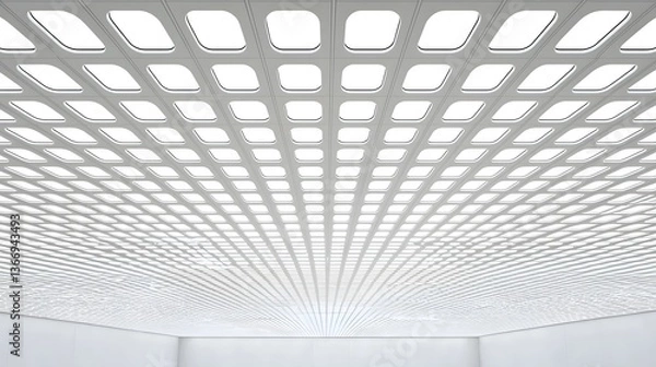 Fototapeta Futuristic Illuminated High Tech Ceiling with Metallic Grid Patterns