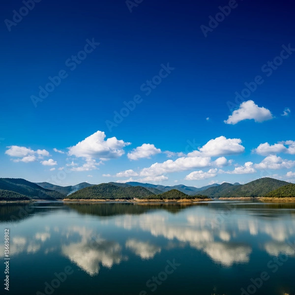 Obraz Lake with mountain and blue sky background