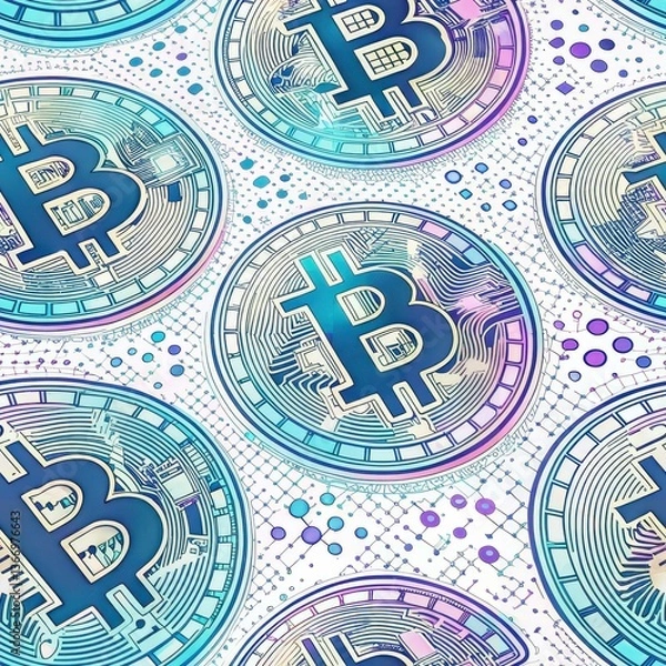 Fototapeta Overview of Virtual Environment for Cryptocurrency Education and Infographic Design