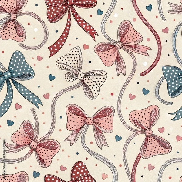 Fototapeta Seamless Bow Patterns in Soft Pastel Colors Fabric Design Playful Environment Vibrant Viewpoint