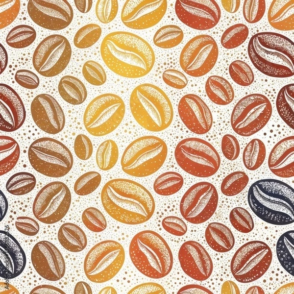 Fototapeta Seamless Coffee Bean Pattern Abstract Art Digital Design Vibrant Colors Top View Coffee Concept