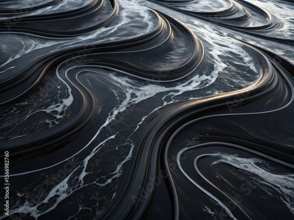 Fototapeta Fluid Dynamics in Nature Coastal Shoreline Aerial View Serene Environment Seamless Patterns