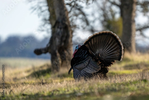 Obraz Strutting wild turkey in field.