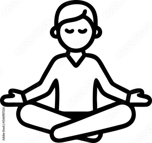 Fototapeta simple line drawing depicts person sitting cross legged in meditative pose, conveying sense of calm and relaxation. minimalist style emphasizes tranquility and focus