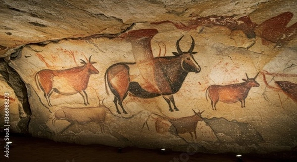 Fototapeta Ancient Cave Paintings of Aurochs and Cattle