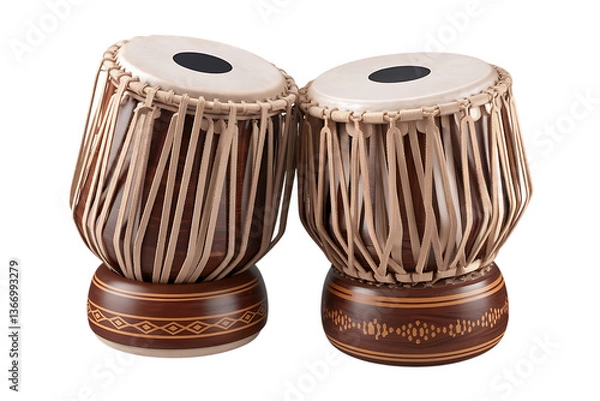Fototapeta A Pair of Exquisitely Crafted Indian Tabla Drums isolated on transparent background 