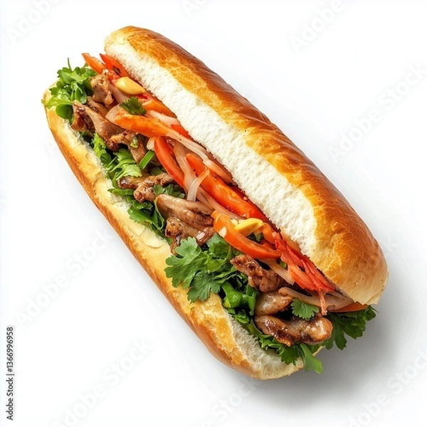 Fototapeta banmi sandwich with ham and vegetables