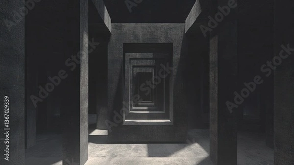 Fototapeta Dark Concrete Corridor Perspective