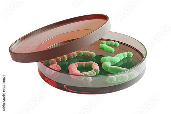 Fototapeta A Petri Dish Containing Bacterial Colonies Under Study isolated on transparent background 