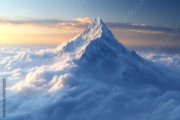 Obraz A mountain peak emerging from a sea of clouds, representing the pinnacle of deep thought and enlightenment