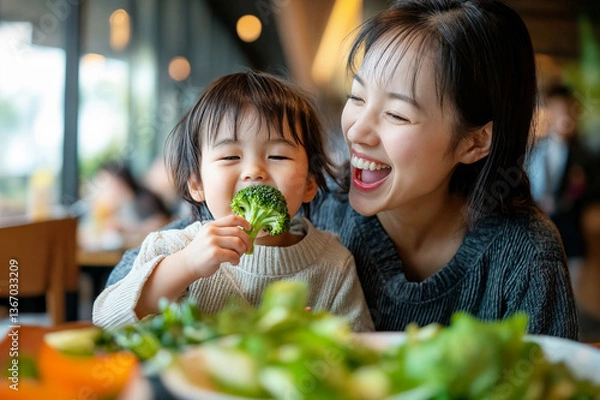 Obraz 野菜を食べる親子