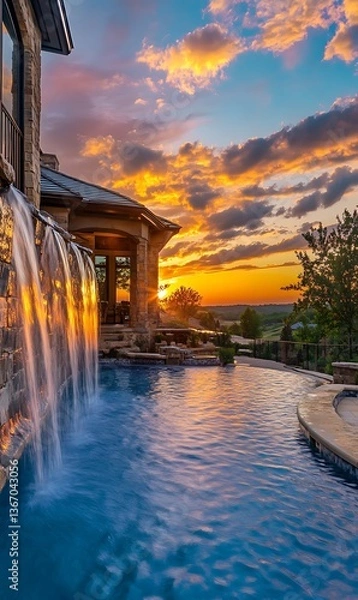 Fototapeta a pool with a waterfall over it