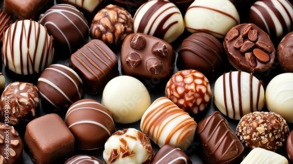Fototapeta Assorted gourmet chocolates with various textures and designs