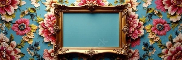 Fototapeta Frame with ornate details placed on damask background, shapes, elegant, decor