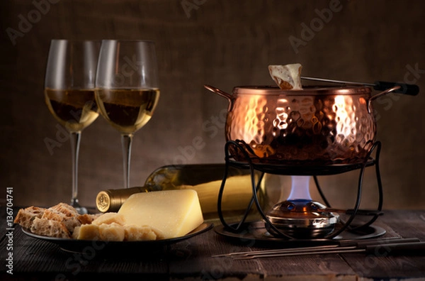 Obraz cheese fondue on rustic background