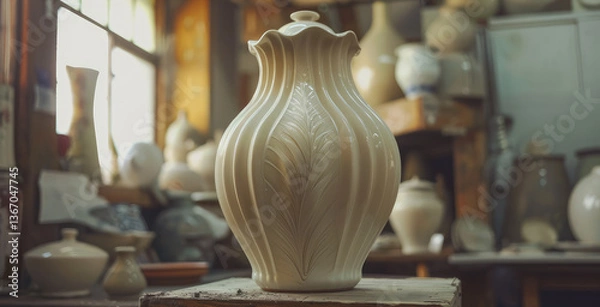 Obraz Elegant Ceramic Vase in Rustic Pottery Workshop