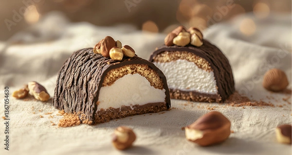 Fototapeta Chocolate Dessert with Nuts (Yule Log Cake)