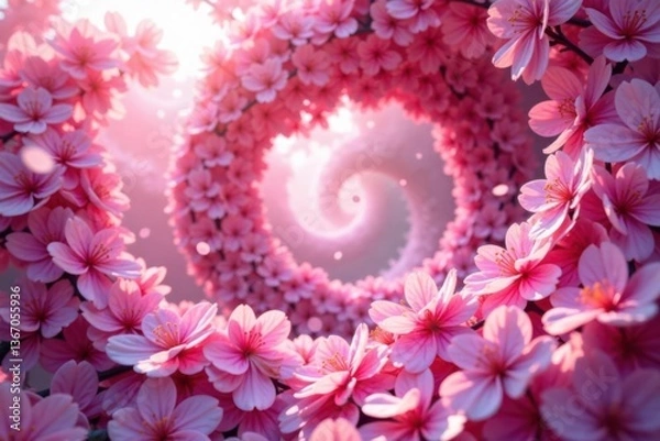 Fototapeta Pink sakura petals swirl and dance in a mesmerizing vortex of color, movement, petals