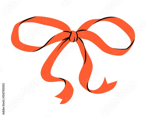 Fototapeta Red ribbon bow isolated on transparent background. Trendy hair braiding accessory. Hand drawn vector illustration.