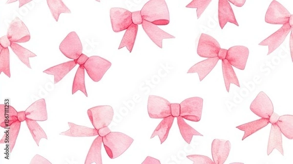 Fototapeta Set of Pink gift bow in watercolor style isolated on color background,Watercolor painting Coquette ribbon bow,Hand drawing decorative bow elements vector illustration,copy space for text.