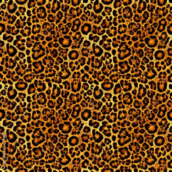 Obraz leopard texture super realistic, seamless pattern, repeating texture of jaguar, cheetah. orange beige and black colors. print