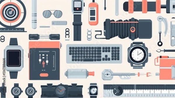 Fototapeta Modern Gadgets and Tools Flatlay Illustration
